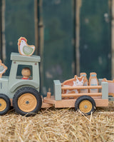 Tractor din lemn cu remorca, Little Dutch, Little Farm, 2 ani+