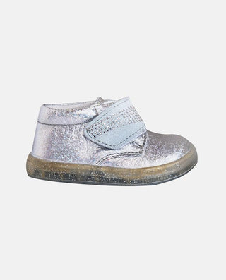 Pantofi din piele, PJ Shoes, Lucky, cu scai, argintiu - Elcokids