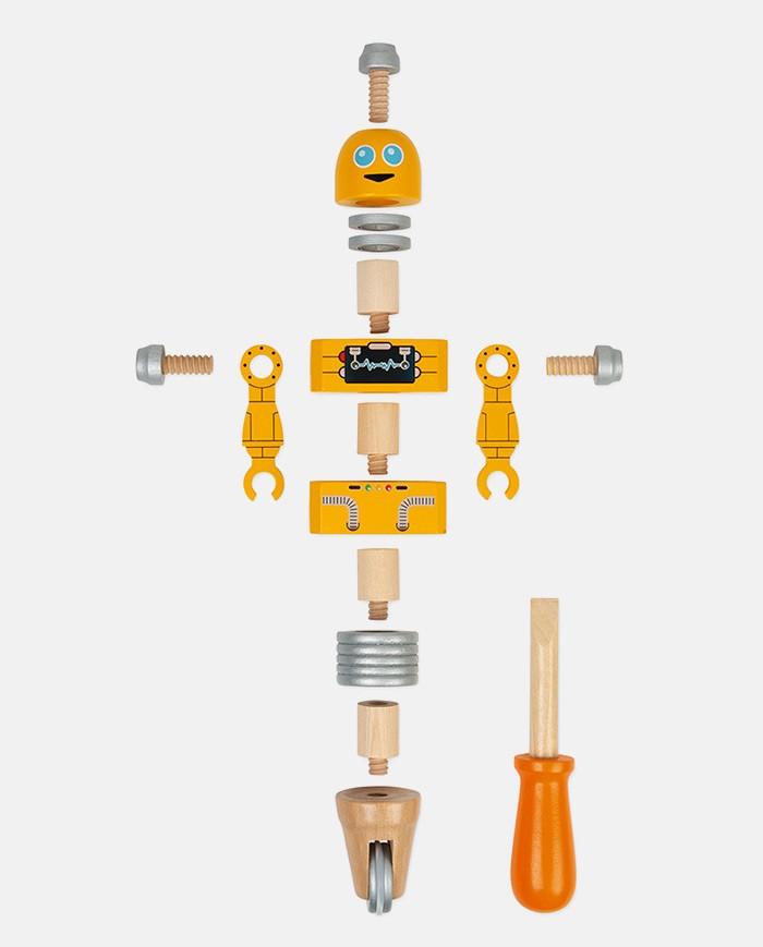 Set de constructie, Janod, Roboti, din lemn, 2 ani+ - Elcokids