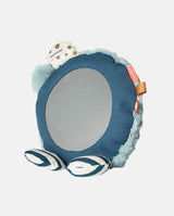 Jucarie cu oglinda pentru bebelusi, Done By Deer, din bumbac, albastra - Elcokids