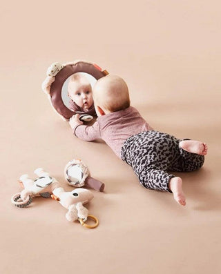 Jucarie cu oglinda pentru bebelusi, Done By Deer, din bumbac, albastra - Elcokids
