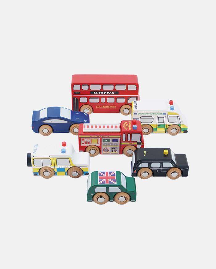 Set masini londoneze, Le Toy Van, din lemn, 2 ani+ - Elcokids