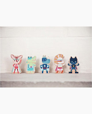 Set figurine super eroi, Lilliputiens, din lemn, 2 ani+ - Elcokids