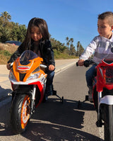 Motocicleta electrica copii, Injusa, Honda Repsol,12V, Mp3, roti stabilizatoare, 3 ani+ - Elcokids