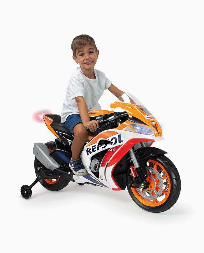 Motocicleta electrica copii, Injusa, Honda Repsol,12V, Mp3, roti stabilizatoare, 3 ani+ - Elcokids