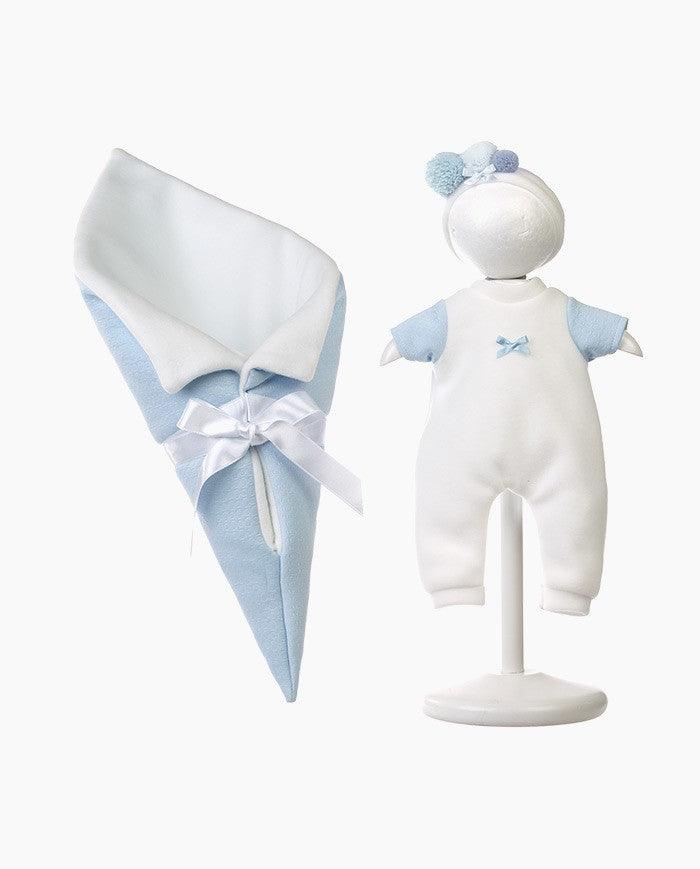 Imbracaminte Llorens, Bebelusi 35 cm, cu paturica albastra, 3 piese - Elcokids