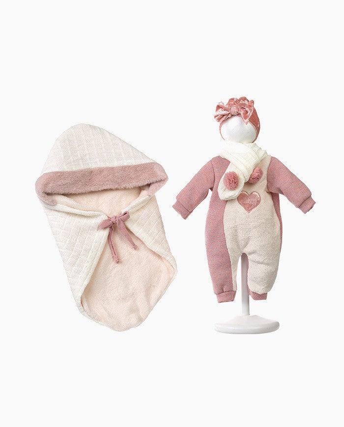 Imbracaminte Llorens, Bebelusi 42 cm, paturica cu gluga roz, 4 piese - Elcokids