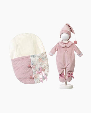 Imbracaminte Llorens, Bebelusi 44 cm, cu saculet de dormit roz, 3 piese - Elcokids