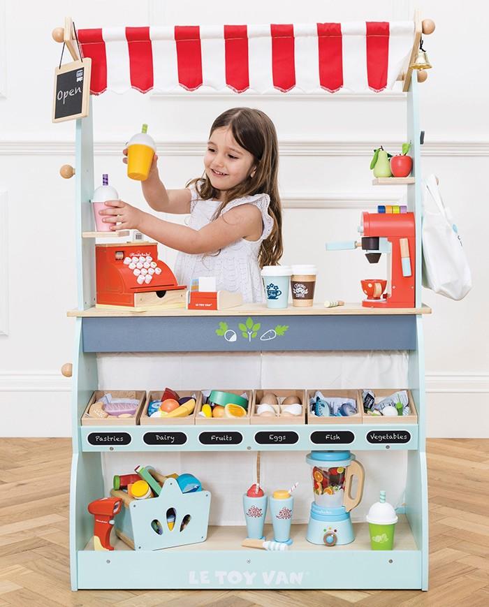 Stand 2 in 1, Le Toy Van, magazin si cafenea, din lemn, 3 ani+ - Elcokids