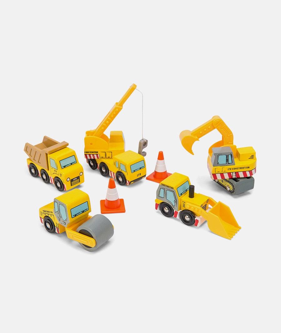 Set masini de constructii, Le Toy Van, din lemn, galben, 3 ani+ - Elcokids