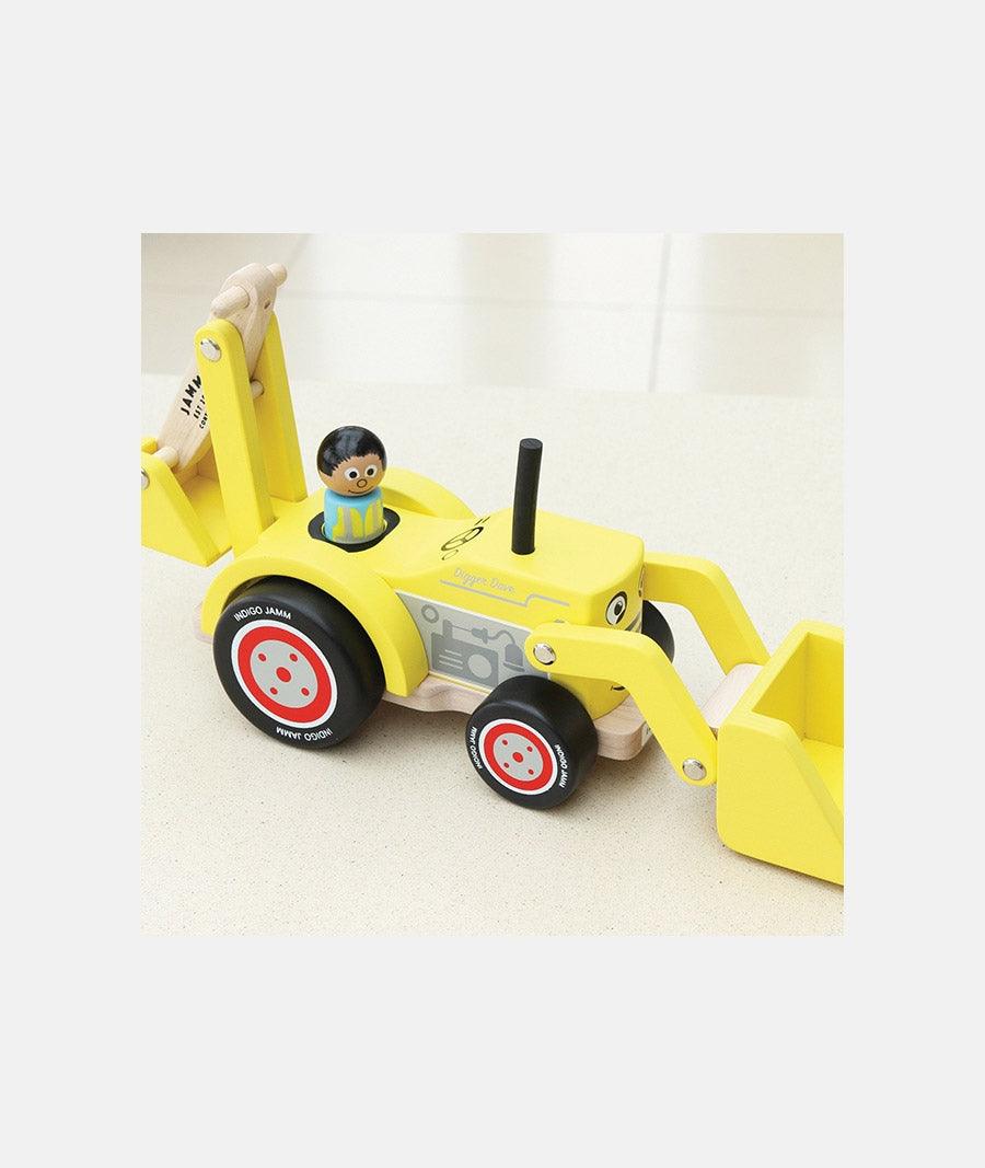Excavator din lemn, Indigo Jamm, Dave, galben, 18 luni+ Elcokids