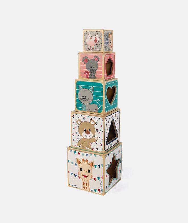 Cuburi de stivuit, Janod, Sophie La Girafe, cu forme - Elcokids