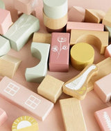 Cuburi de constructie, Little Dutch, din lemn, roz - Elcokids