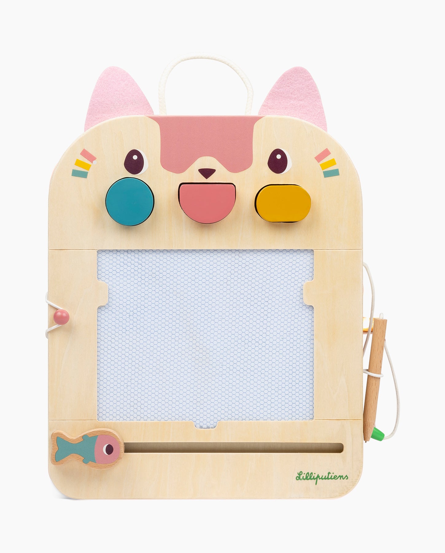 Tablita din lemn, Lilliputiens, pisicuta Jeanne, cu 6 carduri fata-verso, 18 luni+