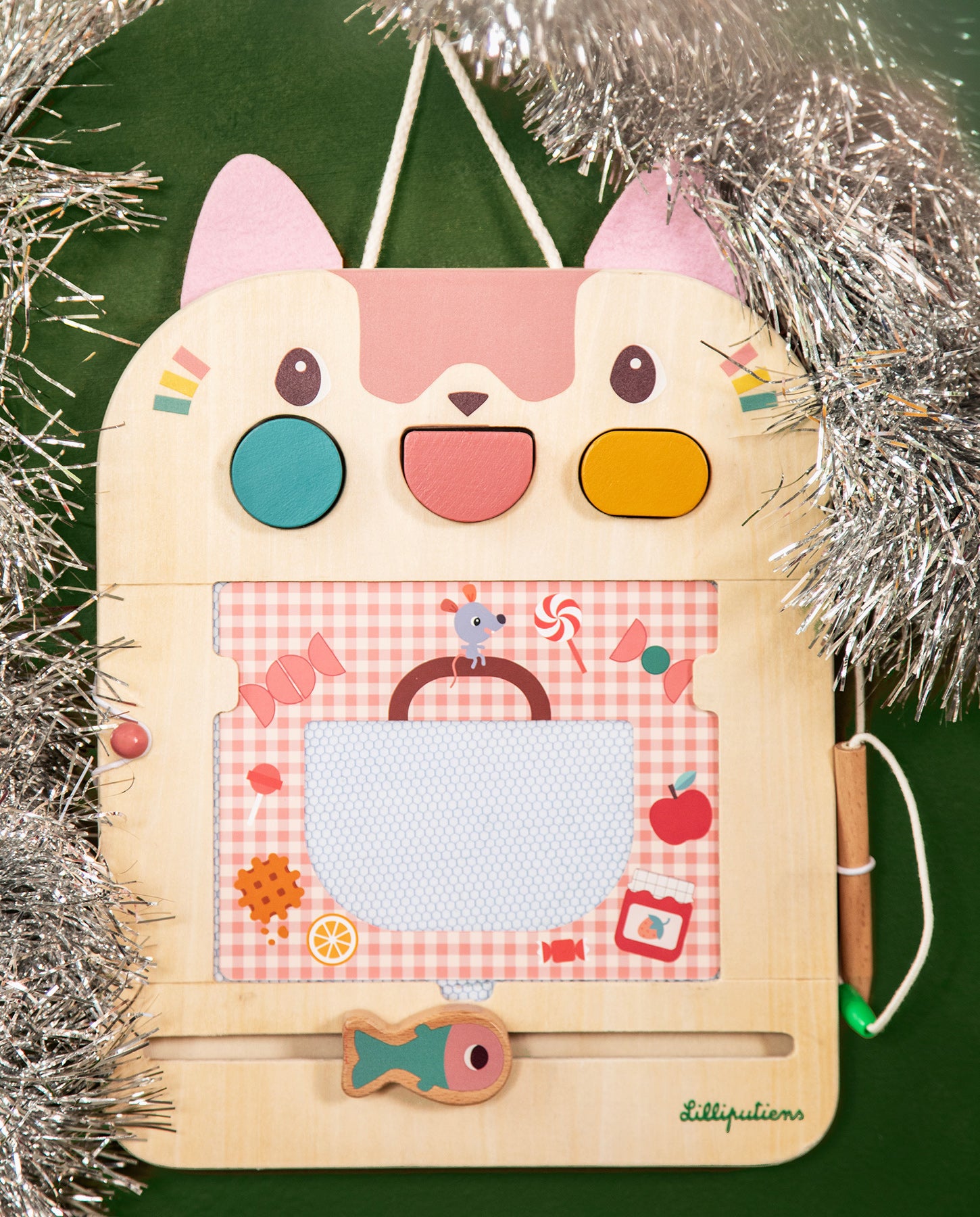 Tablita din lemn, Lilliputiens, pisicuta Jeanne, cu 6 carduri fata-verso, 18 luni+