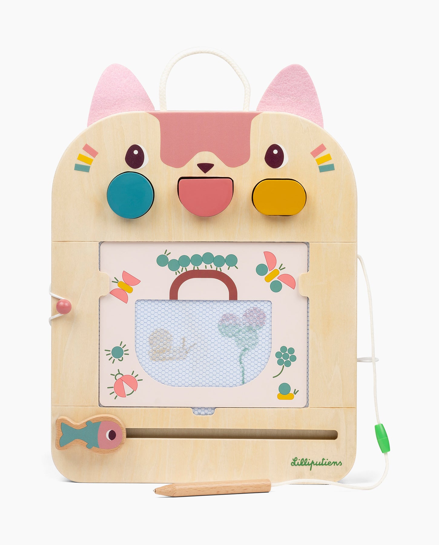 Tablita din lemn, Lilliputiens, pisicuta Jeanne, cu 6 carduri fata-verso, 18 luni+