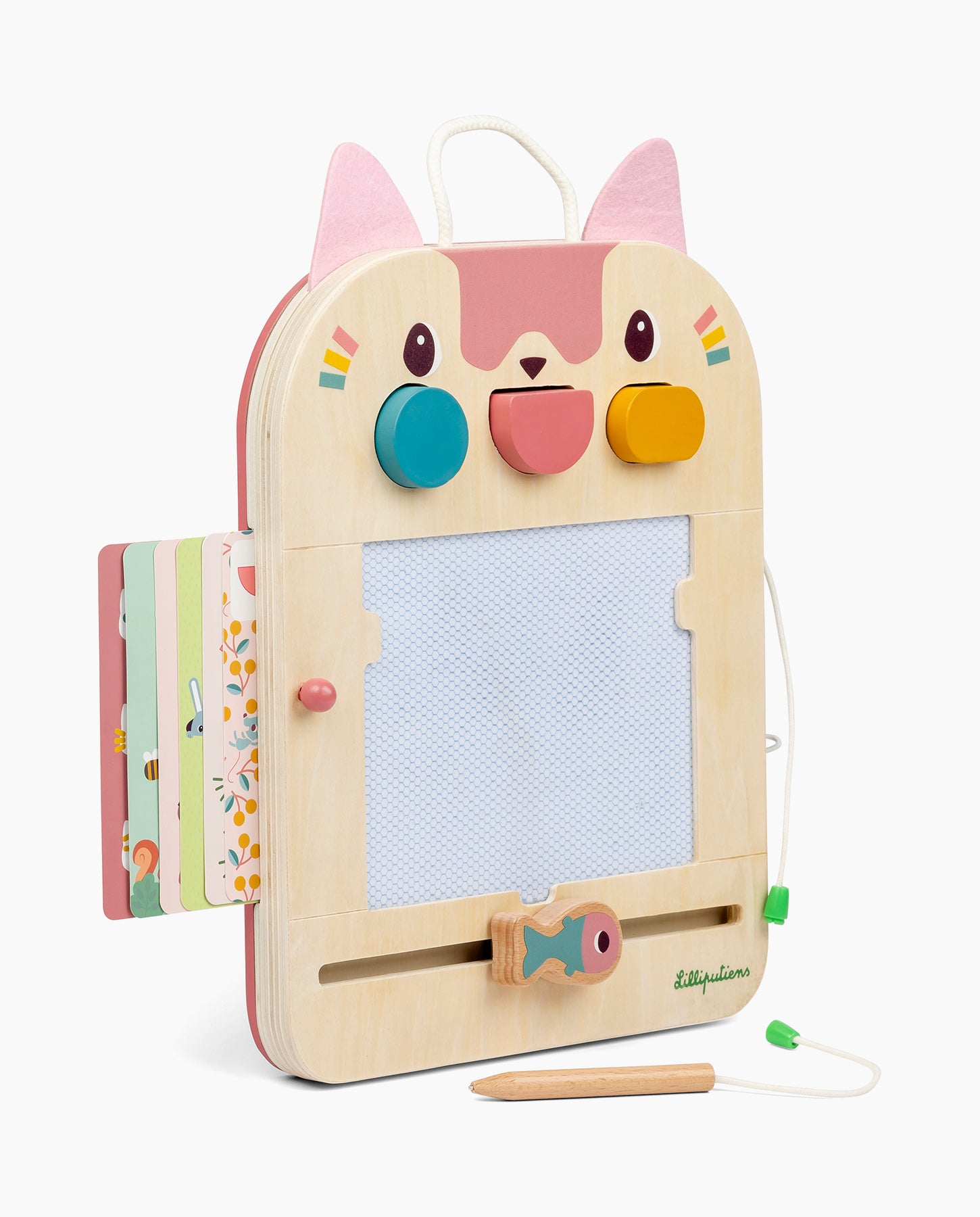 Tablita din lemn, Lilliputiens, pisicuta Jeanne, cu 6 carduri fata-verso, 18 luni+