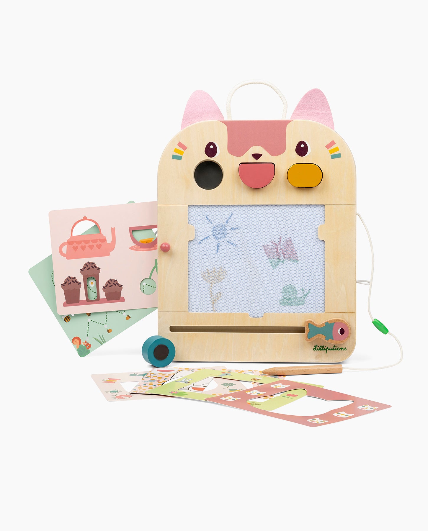Tablita din lemn, Lilliputiens, pisicuta Jeanne, cu 6 carduri fata-verso, 18 luni+
