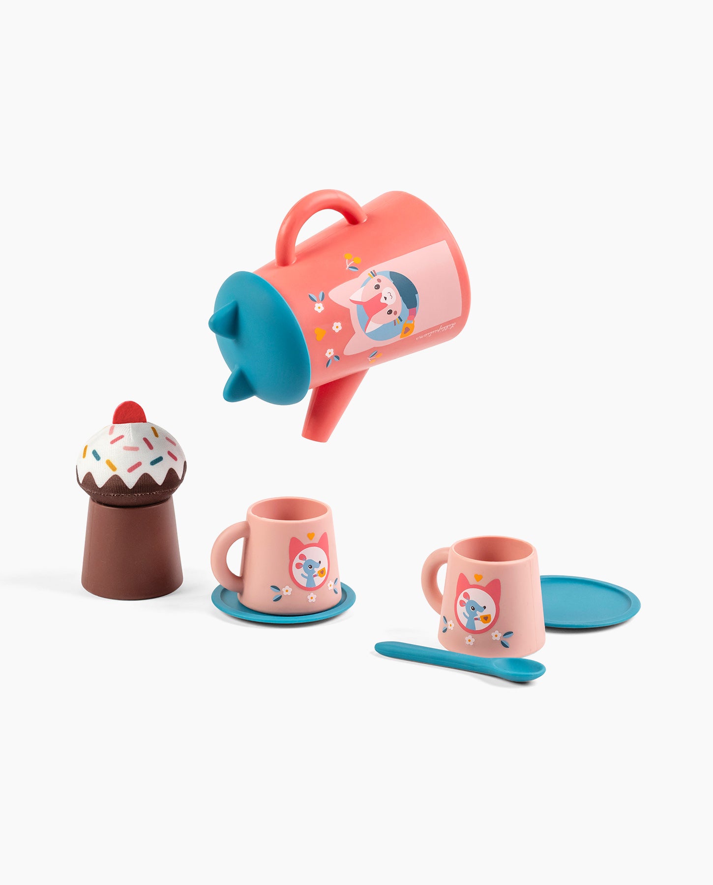 Jucarie pentru baie, Lilliputiens, Set de ceai, pisicuta Jeanne, 18 luni+