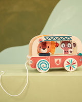 Jucarie de tras din lemn, Lilliputiens, Autobuz magic, cu unicornul Lena, 3 ani+