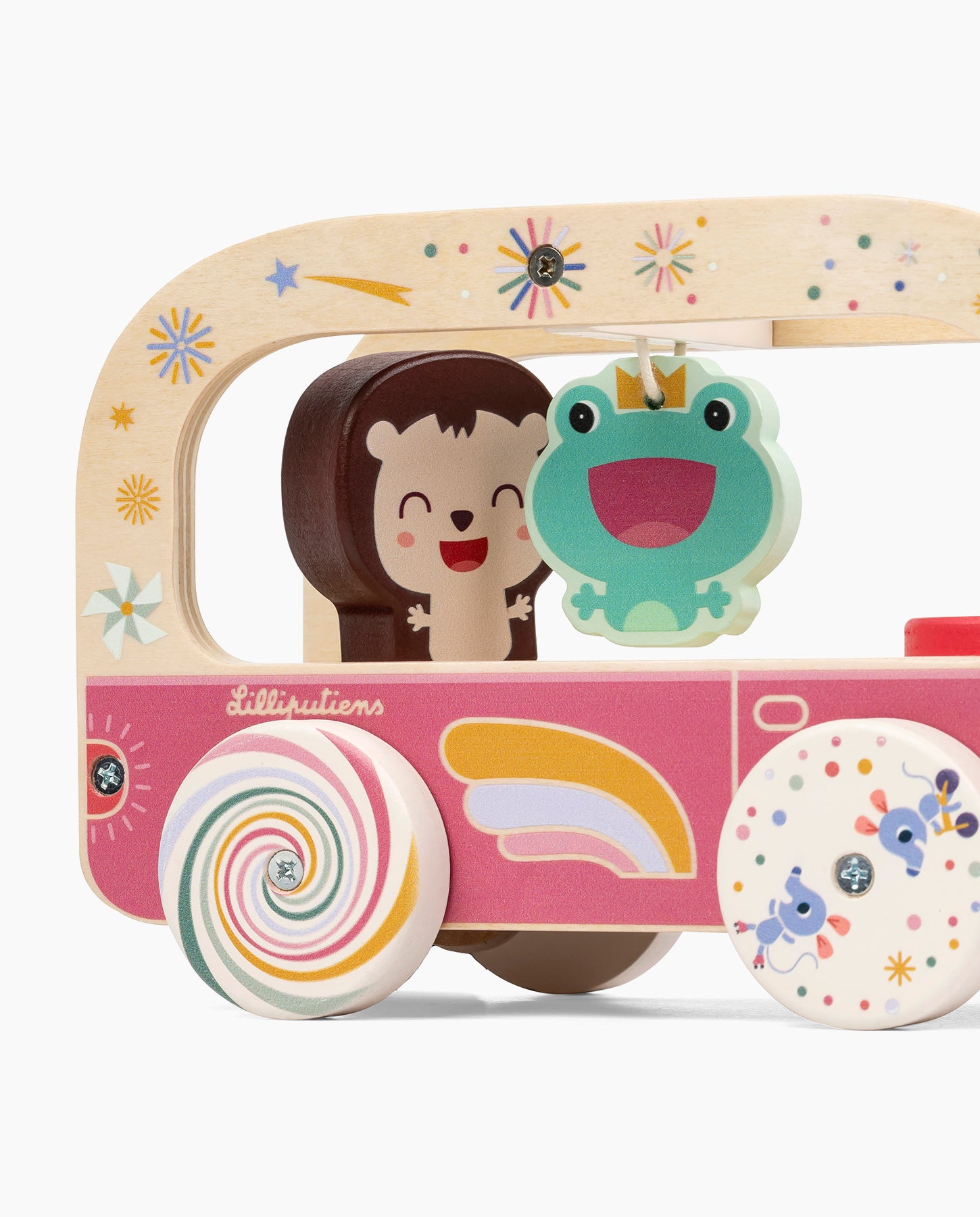 Jucarie de tras din lemn, Lilliputiens, Autobuz magic, cu unicornul Lena, 3 ani+