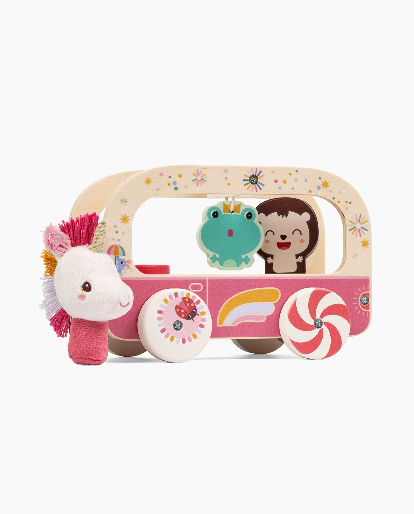 Jucarie de tras din lemn, Lilliputiens, Autobuz magic, cu unicornul Lena, 3 ani+