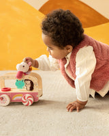 Jucarie de tras din lemn, Lilliputiens, Masina de pompieri, cu leul Jack, 3 ani+