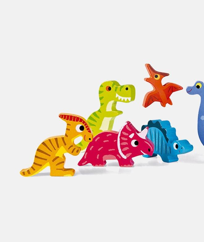 Puzzle din lemn 3D, Janod, cu dinozauri, 7 piese, 18 luni+ - Elcokids
