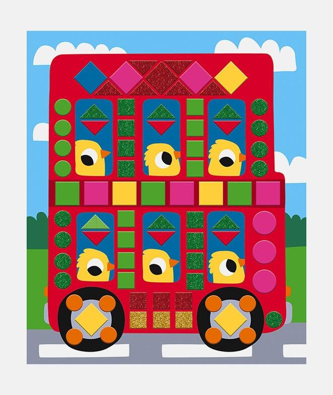 Set creativ mozaic, Janod, vehicule, 5 carduri, 3 ani+ - Elcokids