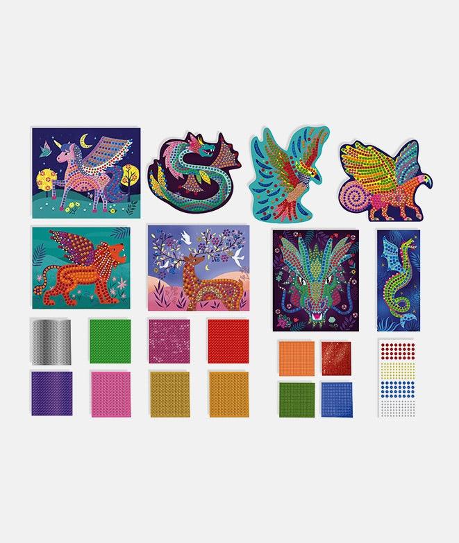 Set creativ mozaic, Janod, 8 carduri creaturi fantastice, 7 ani+ - Elcokids
