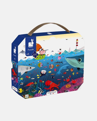 Puzzle lumea subacvatica, Janod, cu cutie gentuta, 100 piese - Elcokids