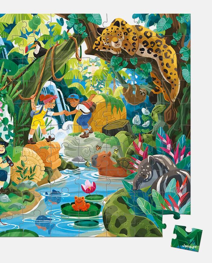 Puzzle viata in jungla, Janod, cu cutie gentuta, 100 piese - Elcokids