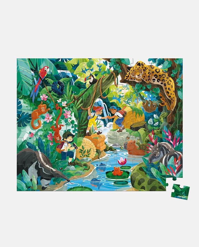 Puzzle viata in jungla, Janod, cu cutie gentuta, 100 piese - Elcokids