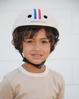 Casca de protectie, Banwood, cu captusala din spuma, din ABS, crem cu dungi, 3 ani+