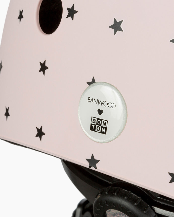 Casca de protectie, Banwood, cu captusala din spuma, din ABS, roz cu stelute, 3 ani+