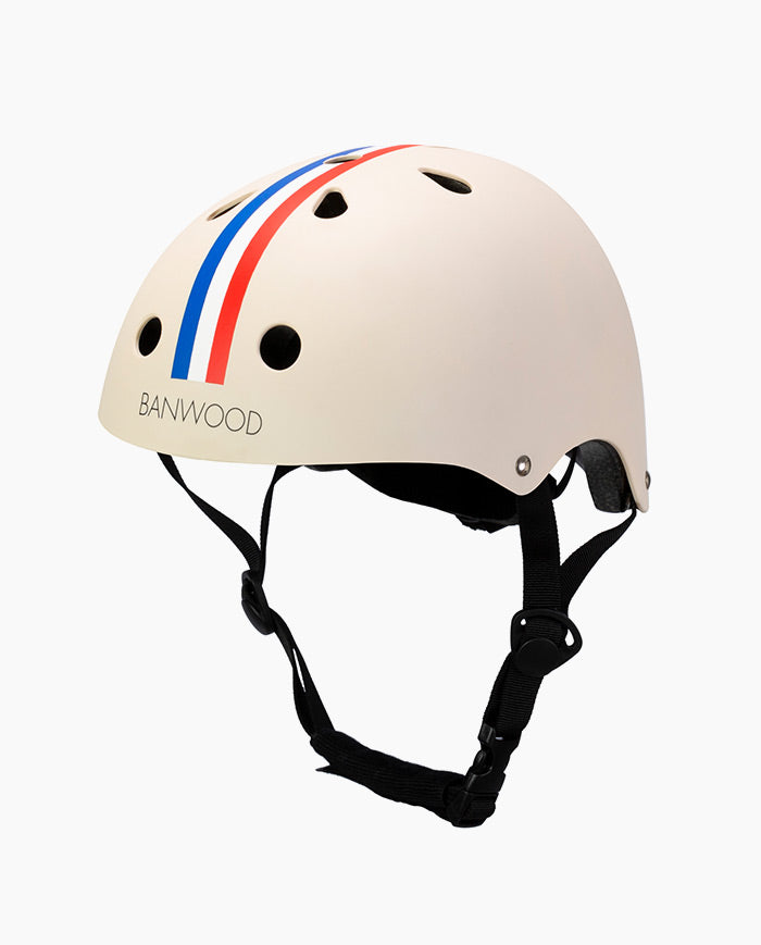 Casca de protectie, Banwood, cu captusala din spuma, din ABS, crem cu dungi, 3 ani+