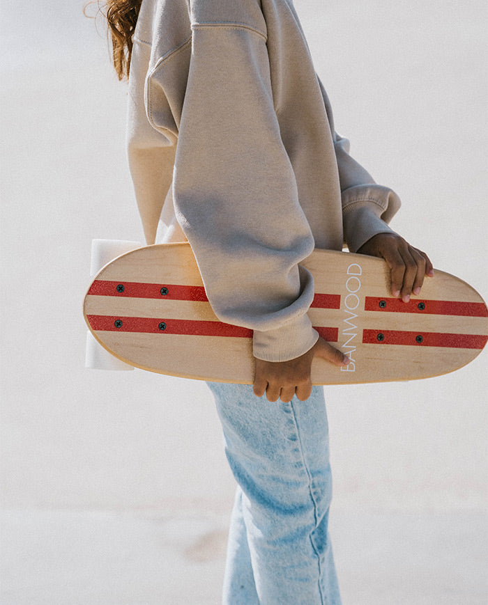 Skateboard Banwood, din lemn natural, rosu, 3 ani+
