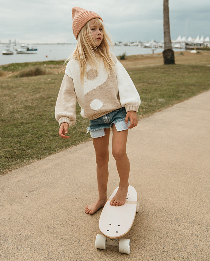 Skateboard Banwood, din lemn natural, alb, 3 ani+