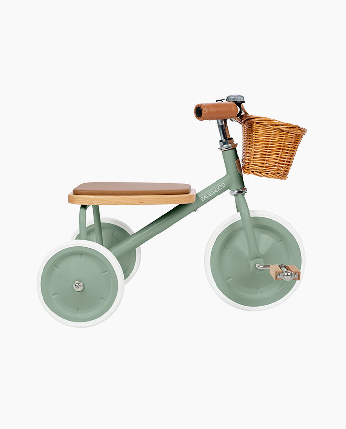 Tricicleta Vintage cu pedale, Banwood, cadru otel, ghidon reglabil, verde, 3 ani+