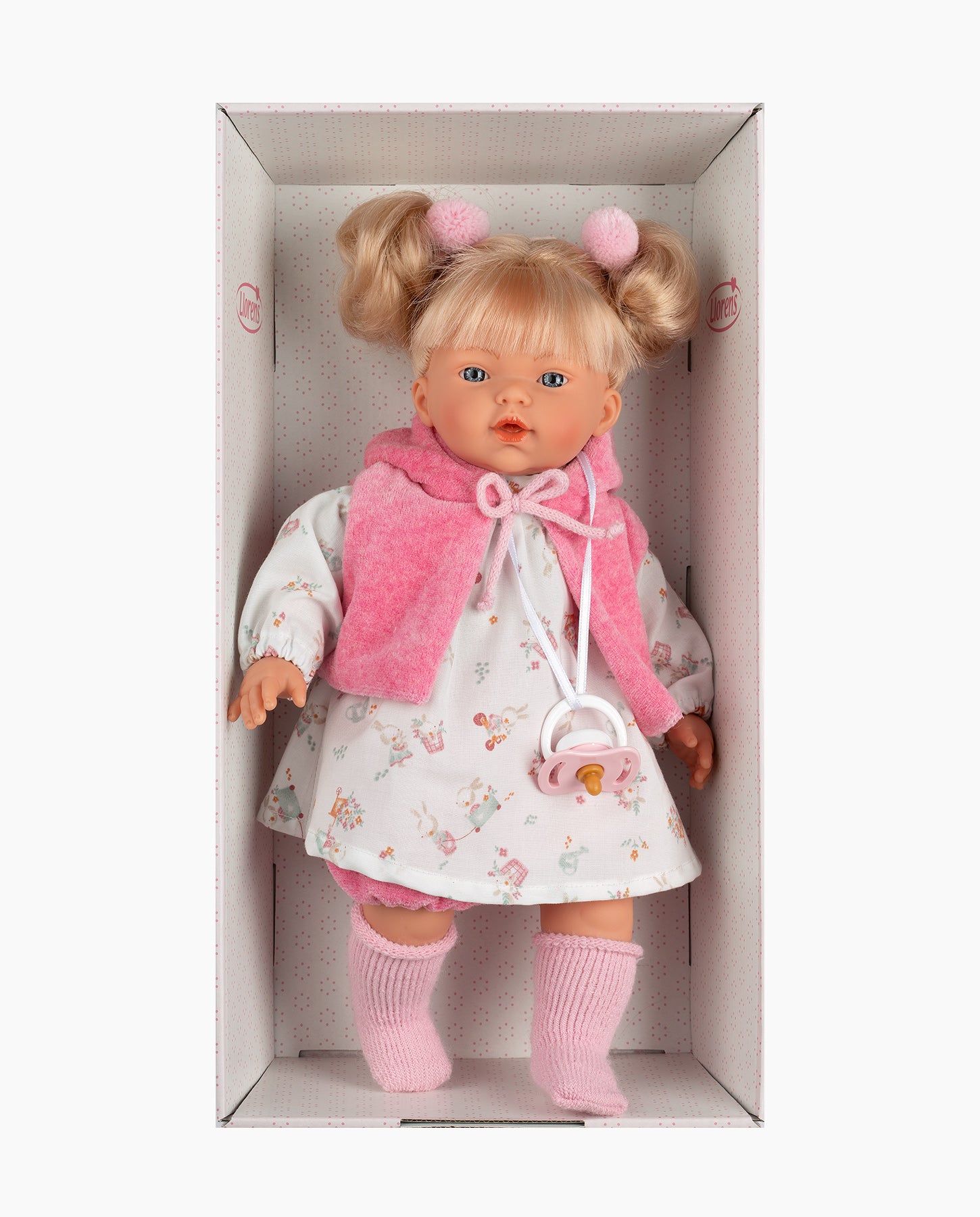 Papusa Llorens, Roberta cu rochita alba, cu sunete, 33 cm