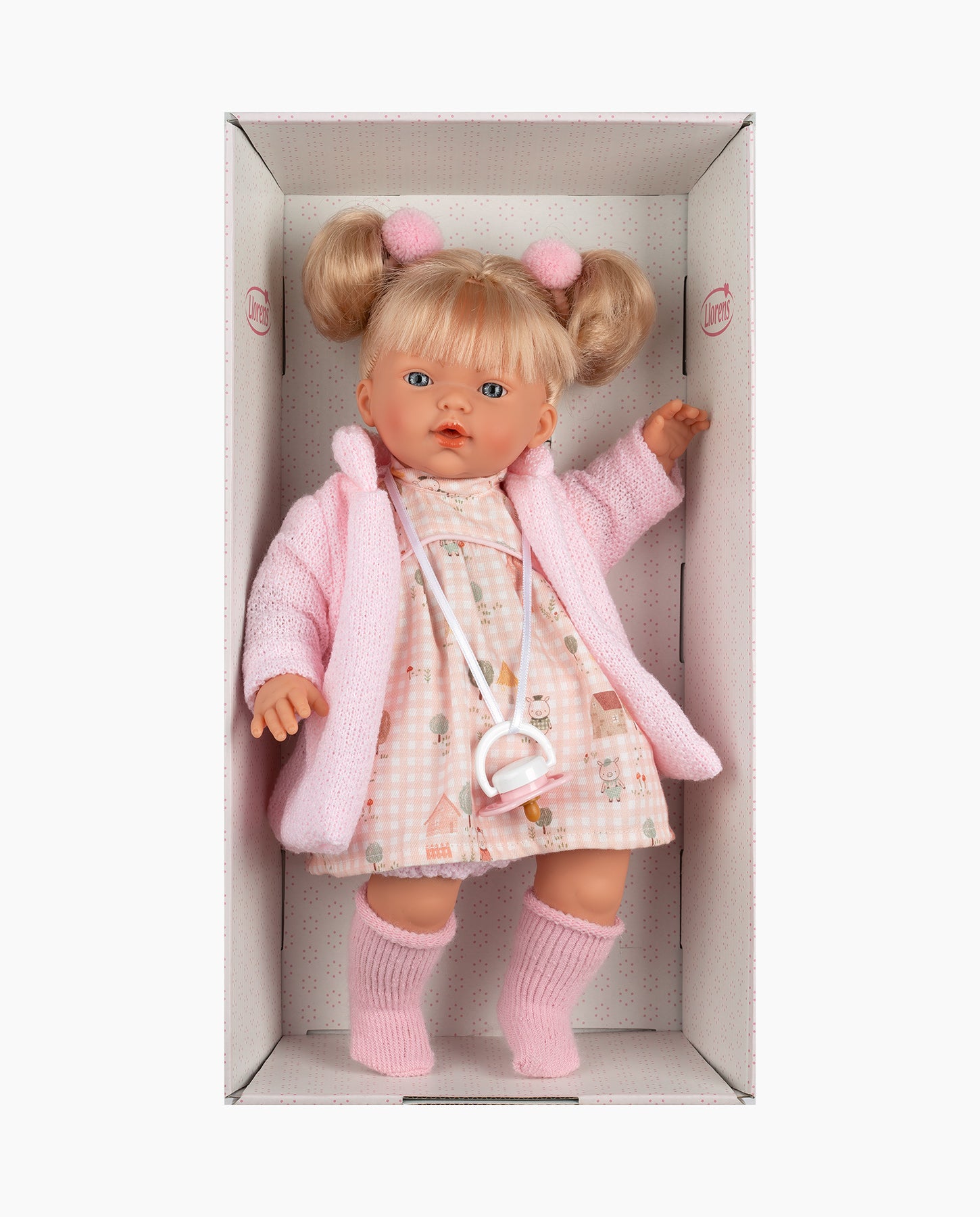 Papusa Llorens, Roberta cu jacheta roz, cu sunete, 33 cm