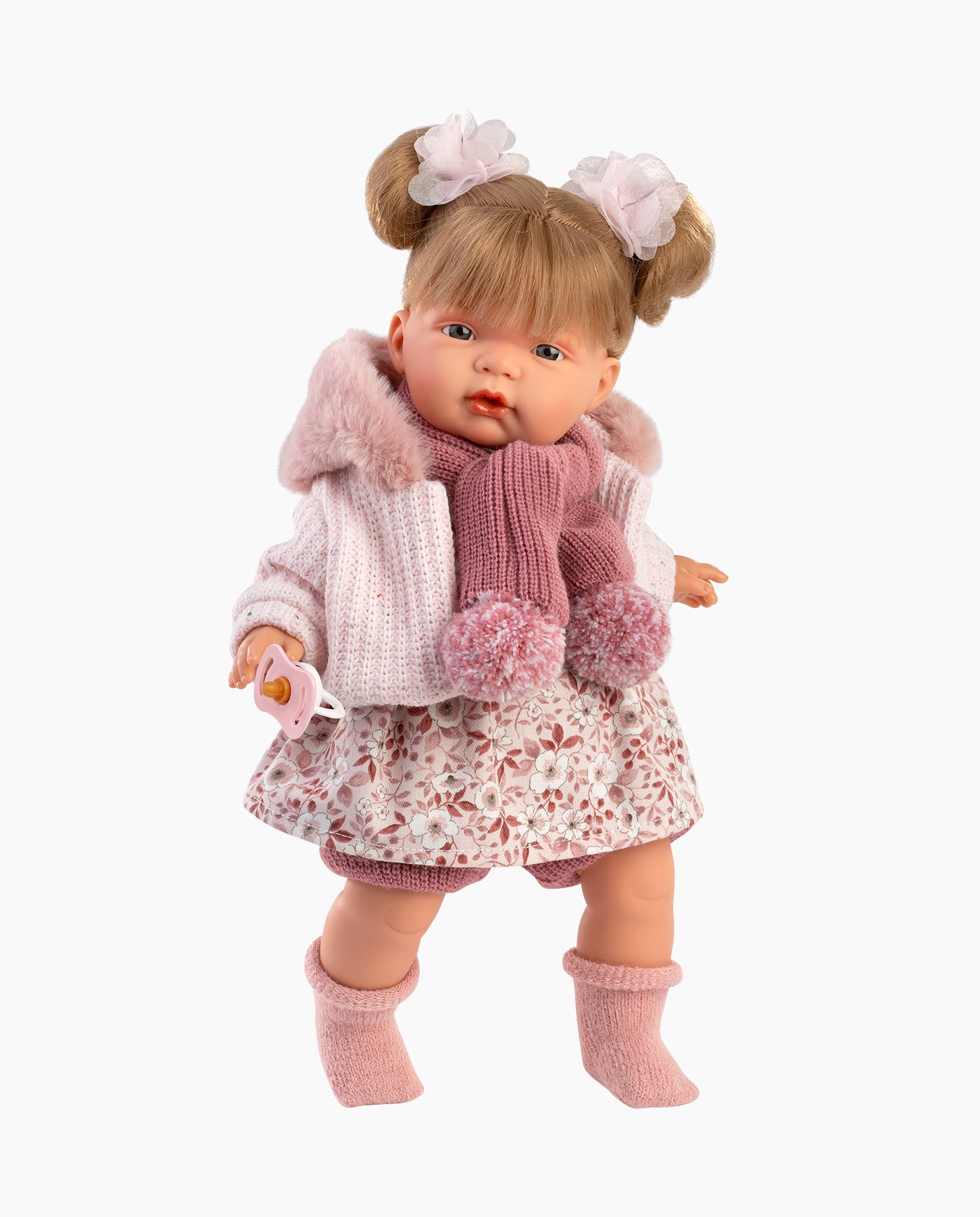 Papusa Llorens, Joelle cu jacheta si fular roz, cu sunete, 38 cm