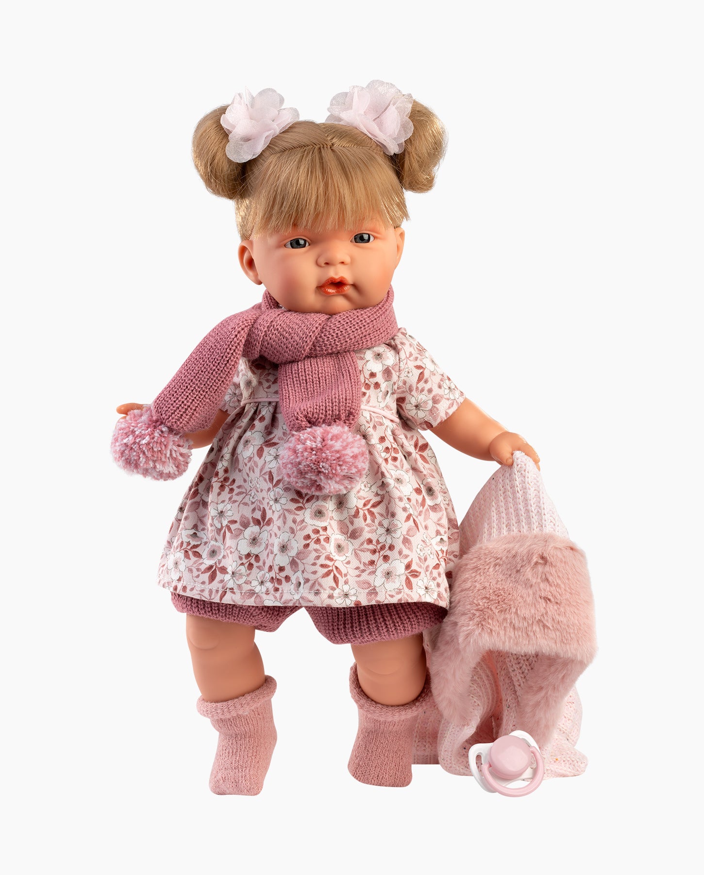 Papusa Llorens, Joelle cu jacheta si fular roz, cu sunete, 38 cm