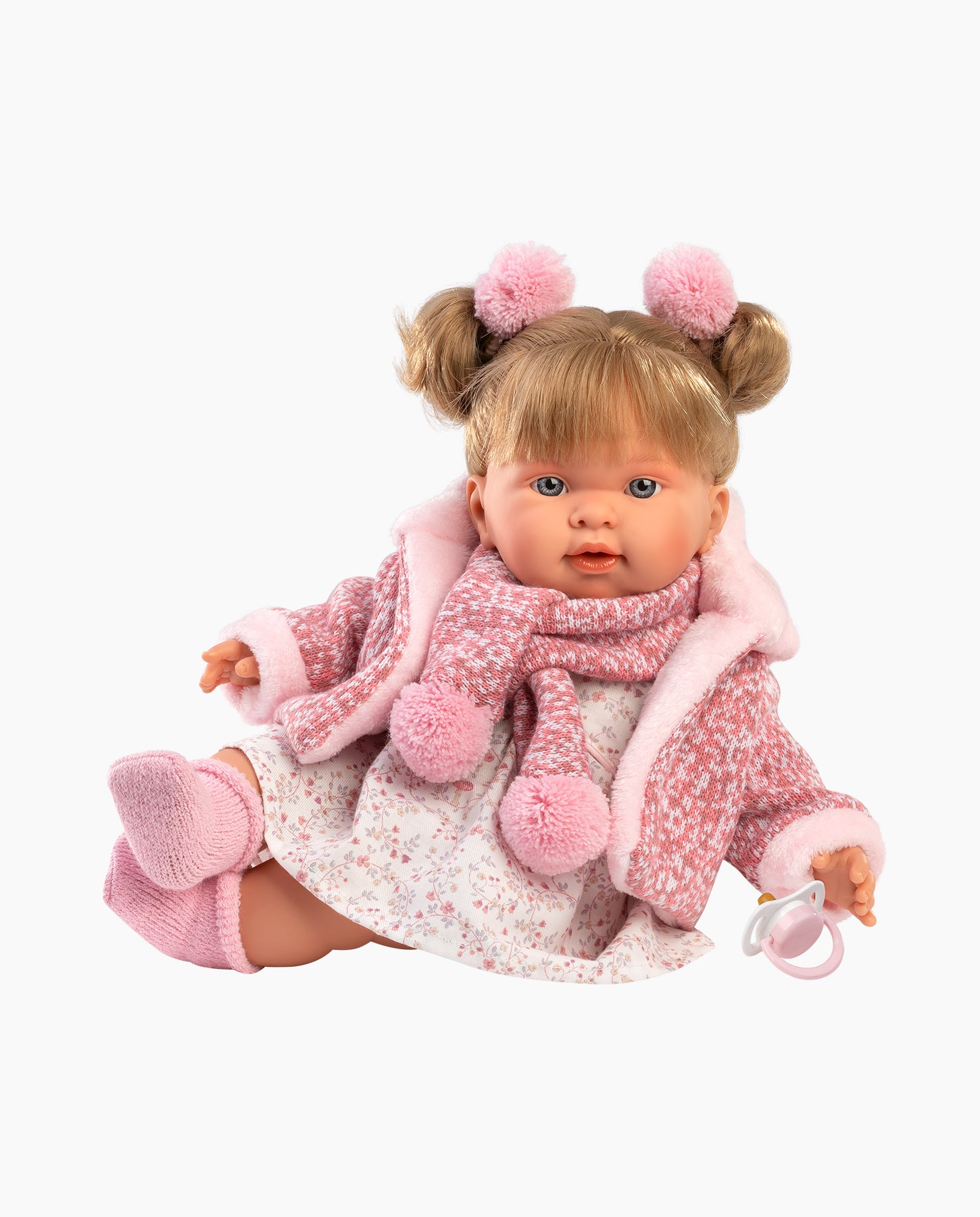 Papusa Llorens, Alexandra cu jacheta si fular roz, cu sunete, 42 cm