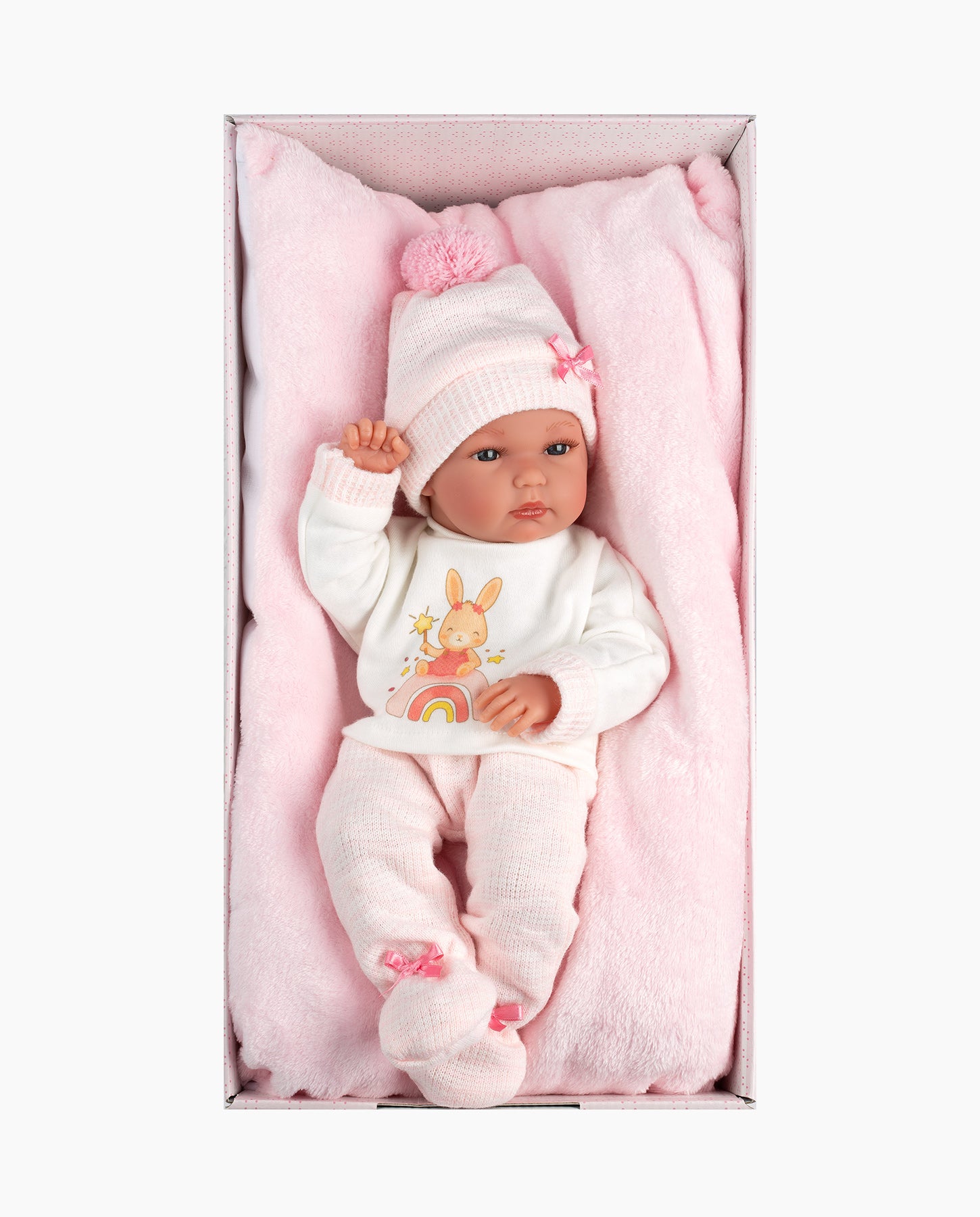 Papusa Llorens, Bimba cu perinita patrata roz, 35 cm