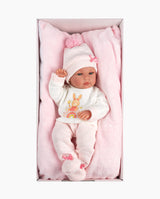 Papusa Llorens, Bimba cu perinita patrata roz, 35 cm