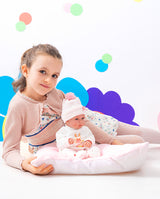 Papusa Llorens, Bimba cu perinita patrata roz, 35 cm