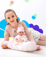 Papusa Llorens, Bimba cu perinita patrata roz, 35 cm