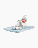 Papusa Llorens, Bimbo cu salteluta si biberon albastru, 35 cm