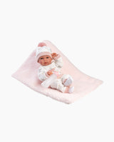 Papusa Llorens, Bimba cu salteluta si biberon roz, 35 cm